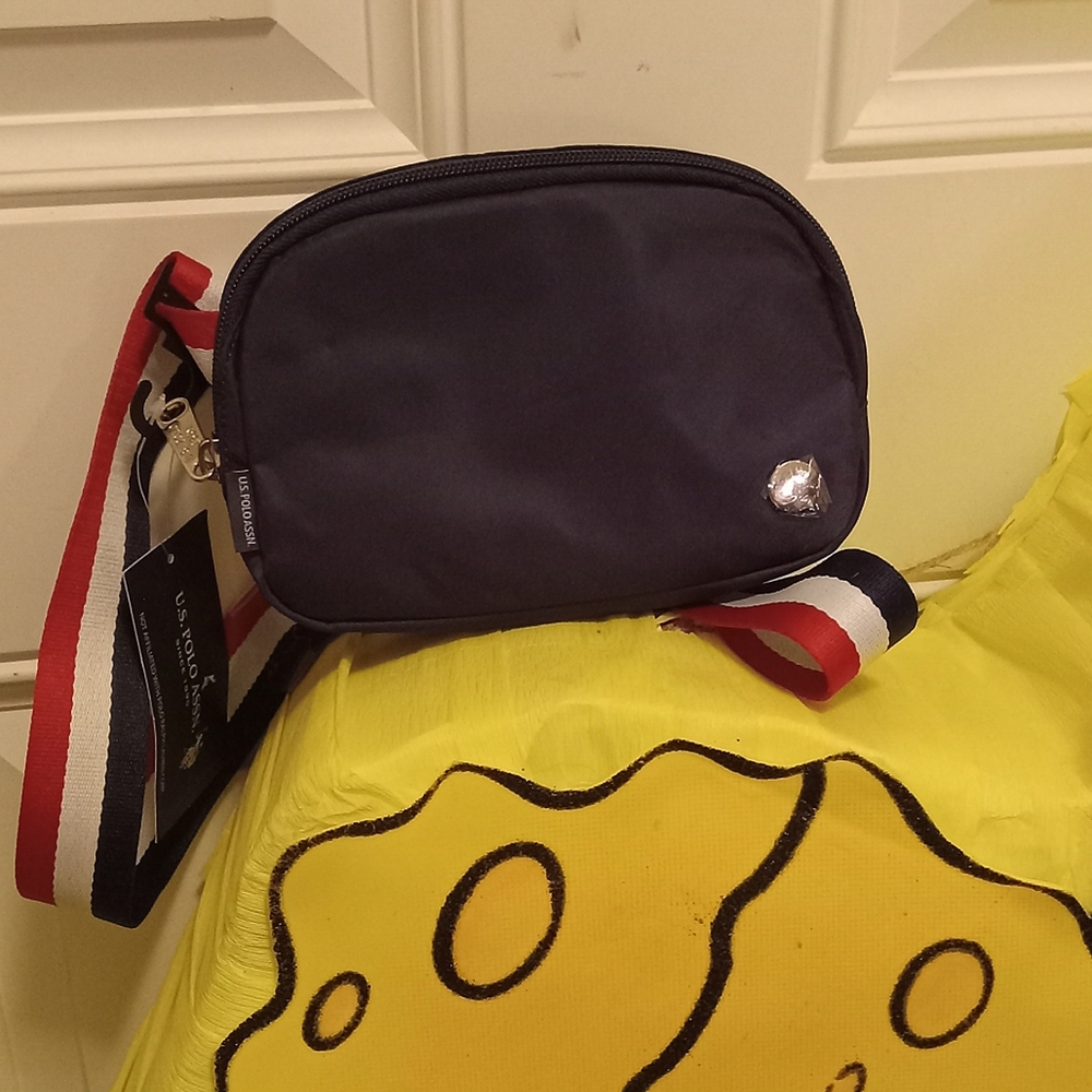 Navy Crossbody Bag with Tricolor Strap